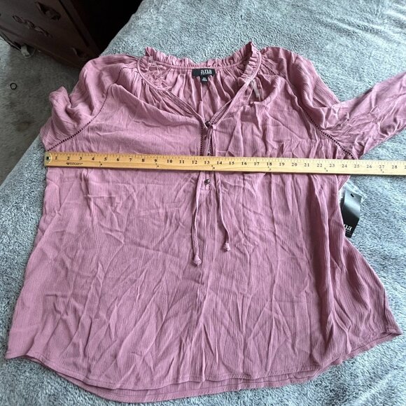 ANA Womens Top Size 2XL Mauve Whimsical Fairy Ruffle Lace Western Crinkle 18679 - Picture 4 of 9